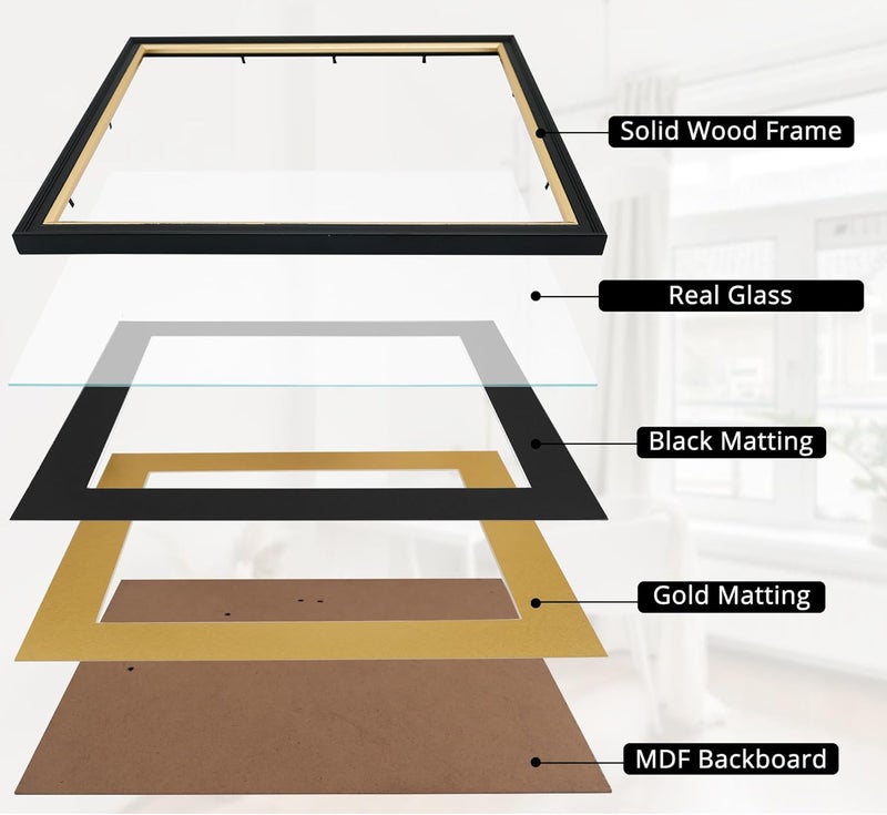 Hodeframe 11x14 Document Frame with (Black/Gold) Double Mat or 8x10 Without Mat for Certificate/Diploma/Picture,Solid Wood Degree Frame, Real Glass，Wall Display and Tabletop - Image 4